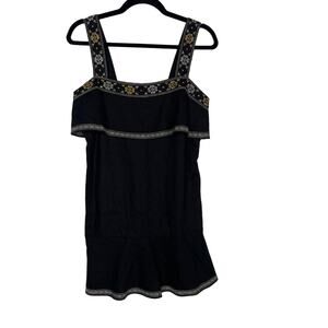 Madewell Small S Black Embroidered Tiered Dress Linen Square Neck Tank Stitched